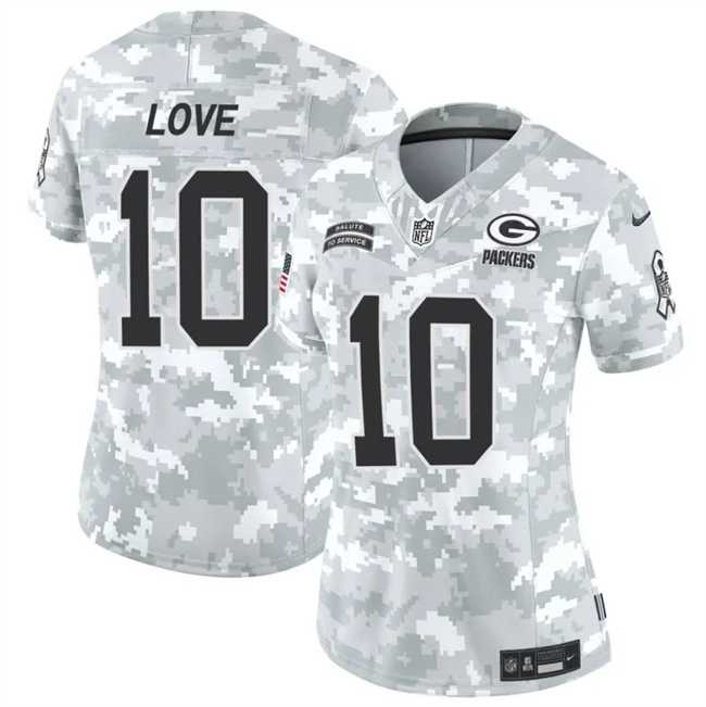 Women%27s Green Bay Packers #10 Jordan Love 2024 F.U.S.E Arctic Camo Salute To Service Limited Stitched Jersey Dzhi->green bay packers->NFL Jersey